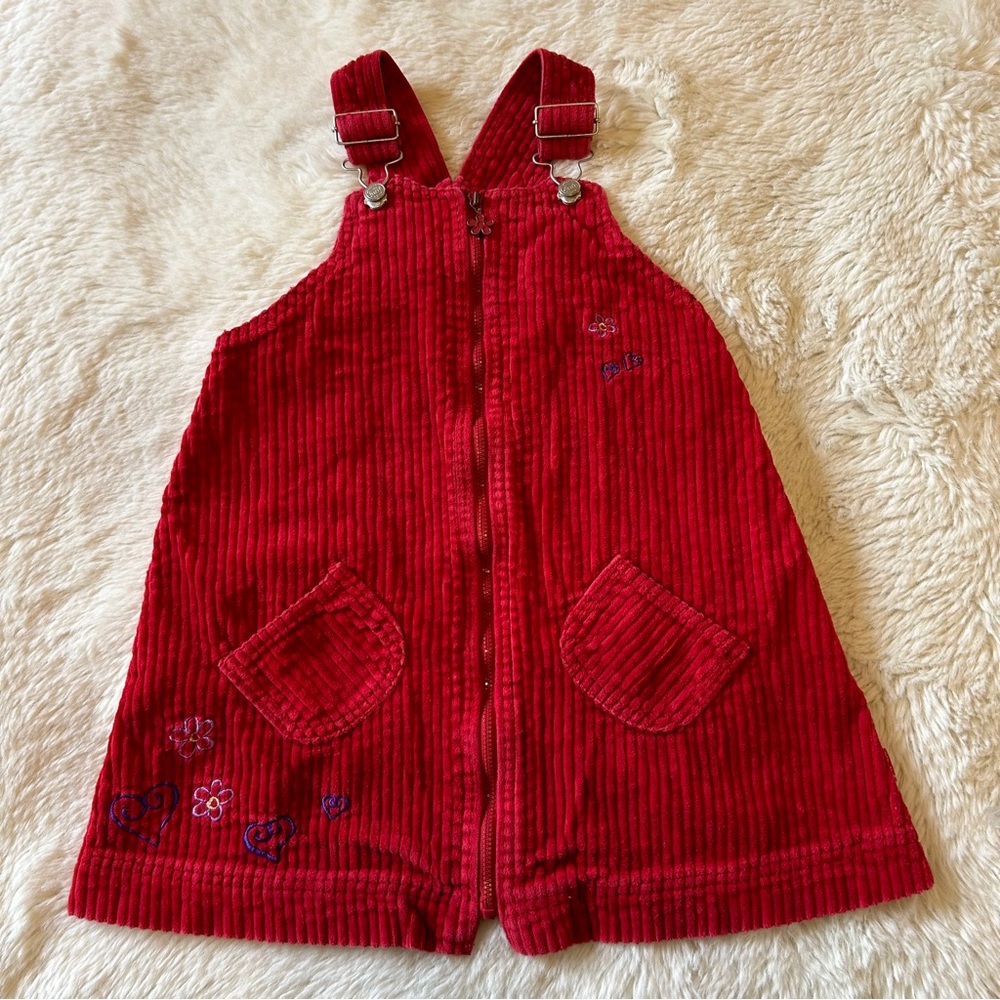 Vintage Y2K 90s Pumpkin Patch Red Corduroy Overall Dress